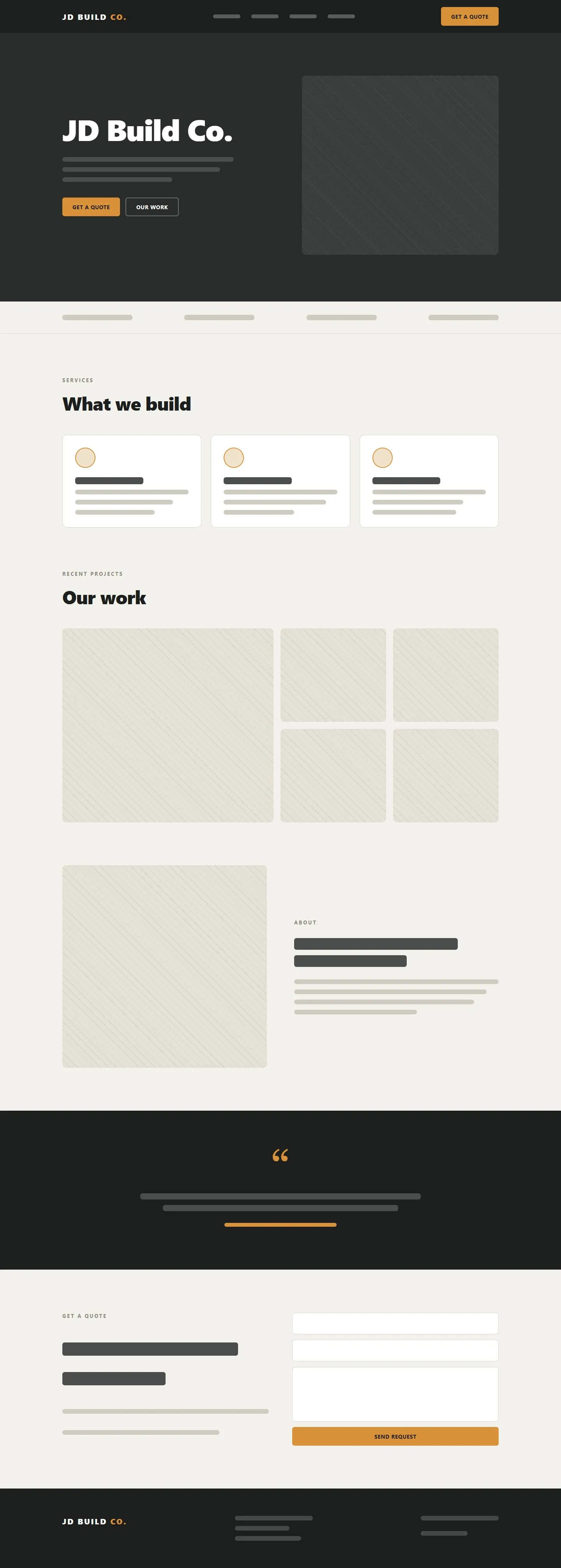 JD Build Co. website, full page